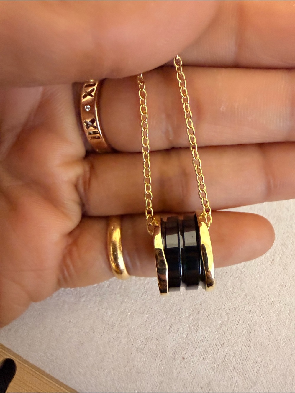 Solid Sterling Silver 925 Necklace with Black Center Ring Pendant